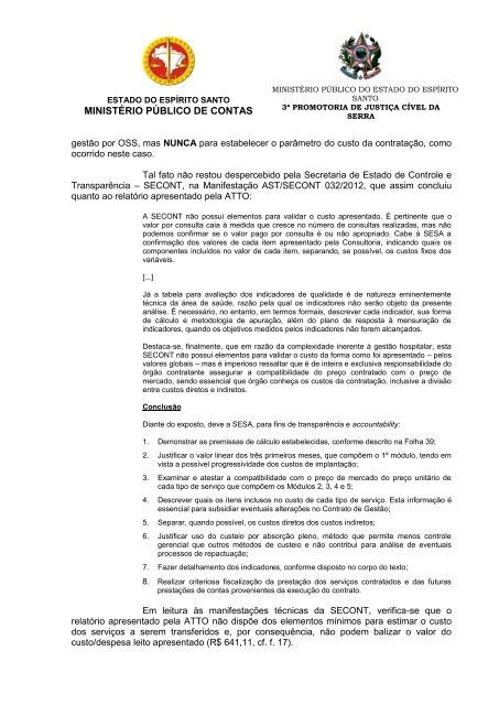 Representação - Tribunal de Contas do Estado do Espírito Santo