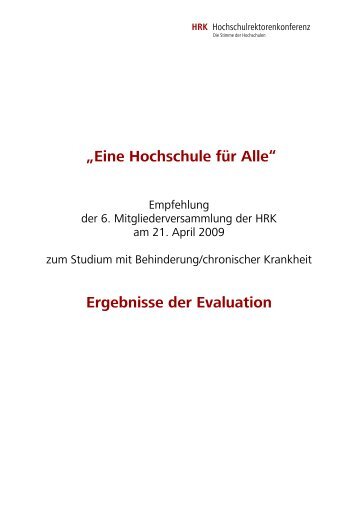 „Eine Hochschule für Alle“ Ergebnisse der Evaluation