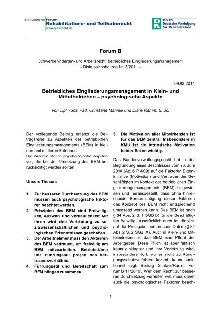 Betriebliches Eingliederungsmanagement in Klein- und ...