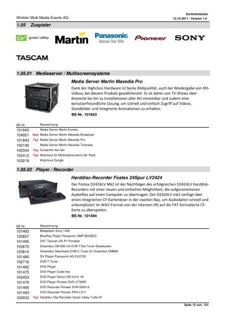 Liste de produits Range of products Sortimentsliste