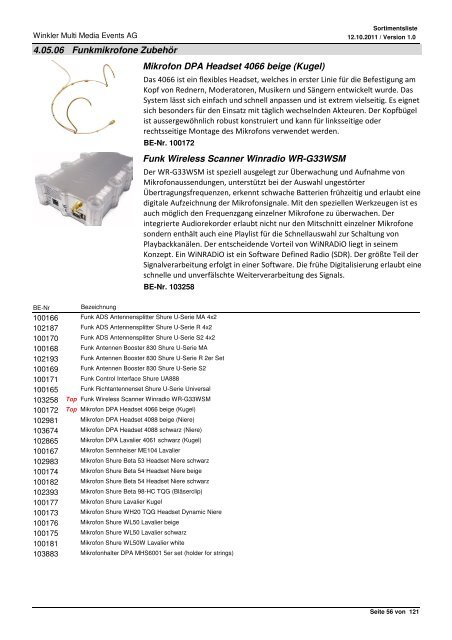 Liste de produits Range of products Sortimentsliste