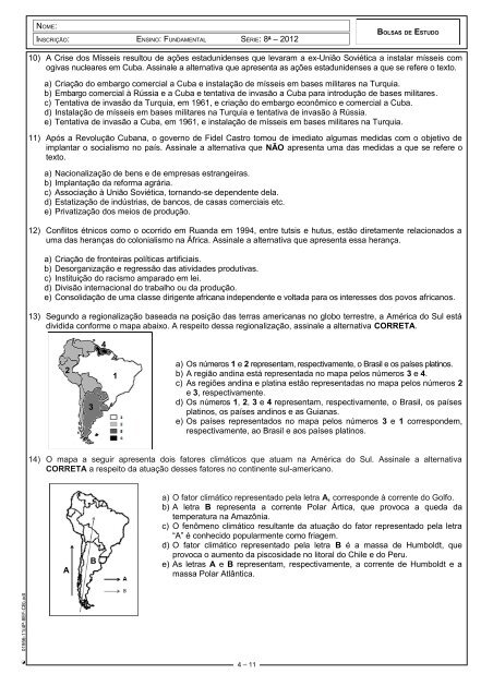 Prova da 8ª série aplicada em 2011 - Leonardo da Vinci