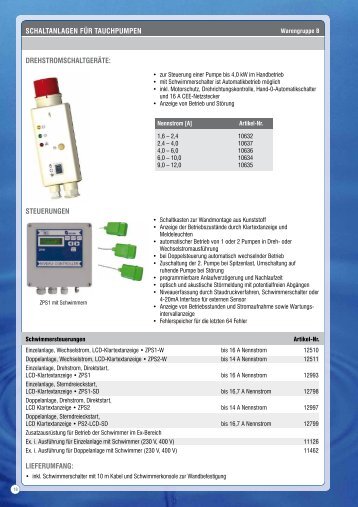 schaltanlagen für tauchpumpen drehstromschaltgeräte - Zehnder ...