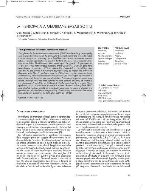 La nefropatia a membrane basali sottili - Società Italiana di Nefrologia