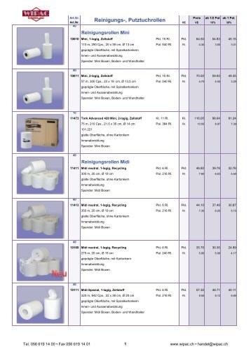 Reinigungs-, Putztuchrollen - Wipac Handel AG