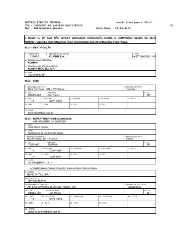 SERVIÇO PÚBLICO FEDERAL CVM - COMISSÃO DE ... - Klabin