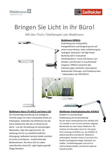 Bringen Sie Licht in ihr Büro! - Zeilfelder Vertrieb GmbH