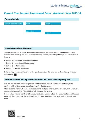 Current Year Income Assessment Form - Academic Year 2013/14 n