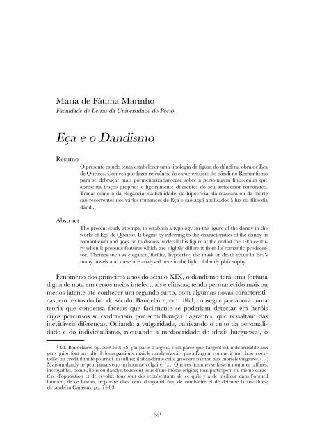 Eça e o Dandismo / Maria de Fátima Marinho. Estudos