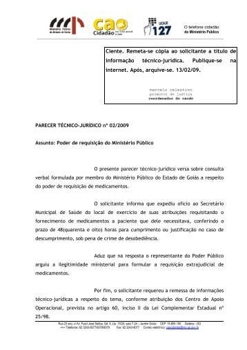 Ofício n - Ministério Público do Estado de Goiás