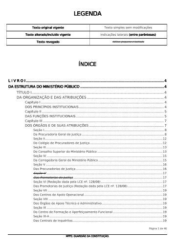 Lei Orgânica do MPPE - Ministério Público de Pernambuco