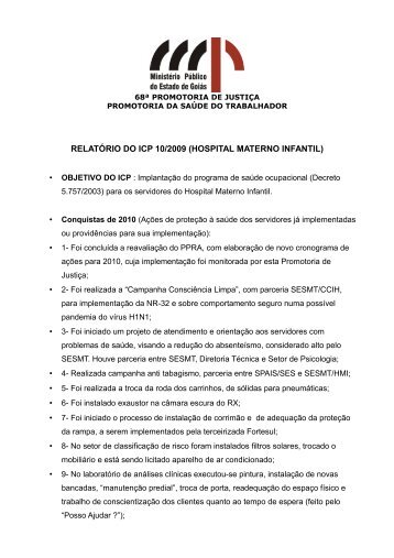 RELATÓRIO DO ICP 10/2009 (HOSPITAL MATERNO INFANTIL)