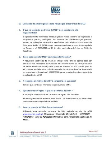 Questões frequentes sobre a Prescrição Electrónica de MCDT - ACSS