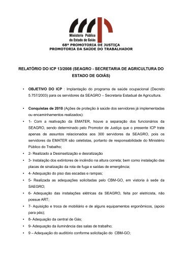 SEAGRO – Secretaria Estadual de Agricultura - Ministério Público ...