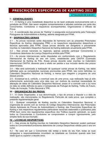 prescriçoes especificas de karting 2012 - FPAK