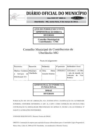 DIÁRIO OFICIAL DO MUNICÍPIO - Prefeitura Municipal de Uberlândia