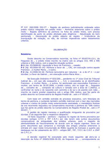 Pº R.P. 260/2006 DSJ-CT – Registo de penhora judicialmente ...