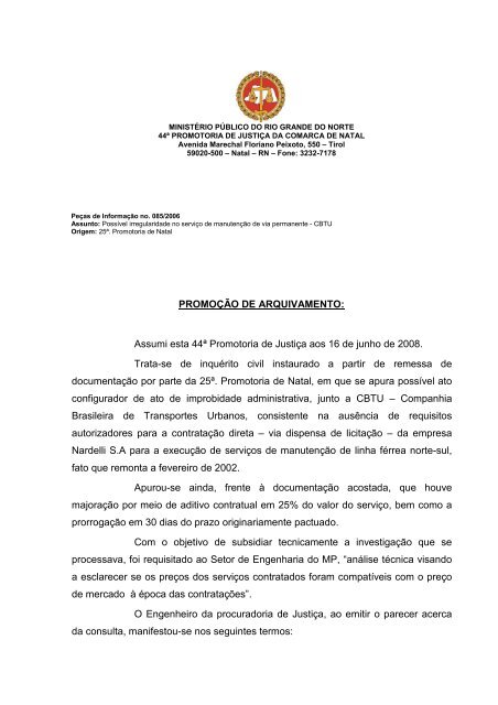 PROMOÇÃO DE ARQUIVAMENTO - Ministério Público RN PROMOÇÃO DE ARQUIVAMENTO - Ministério Público RN