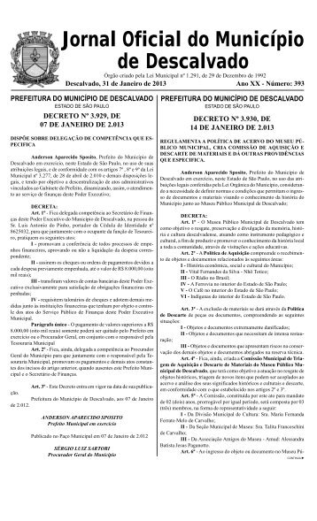 Jornal Oficial do Município de Descalvado - à Prefeitura Municipal ...