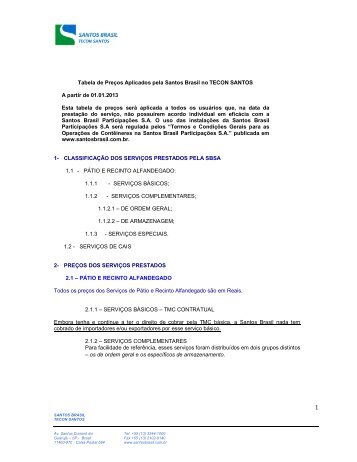 Tabela de Preços Aplicados pela Santos Brasil no TECON SANTOS ...