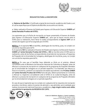 requisitos para la inscripción - Universidad de Cartagena