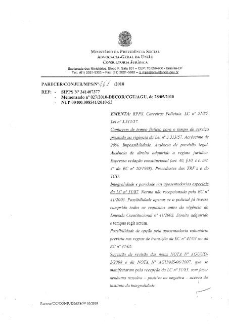 CONJUR nº 261 - Ministério da Previdência Social