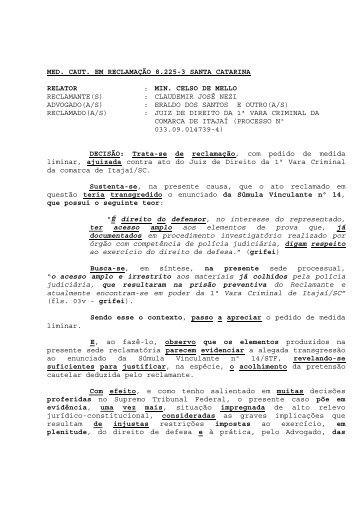 íntegra da decisão liminar - Supremo Tribunal Federal