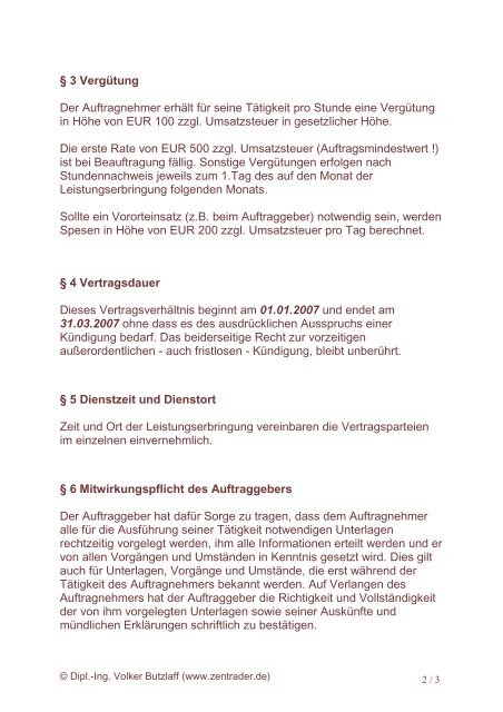 BERATUNGSVERTRAG (Dienstvertrag) - zentrader