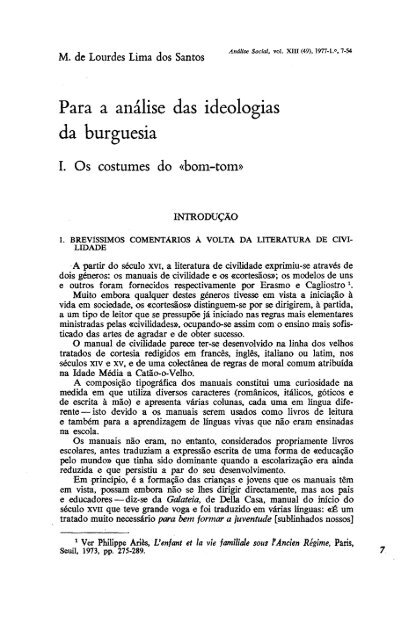 Para a análise das ideologias da burguesia - Análise Social