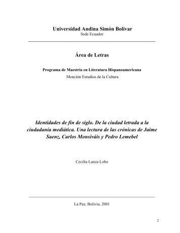 Área de Letras Identidades de fin de siglo. - Repositorio UASB ...