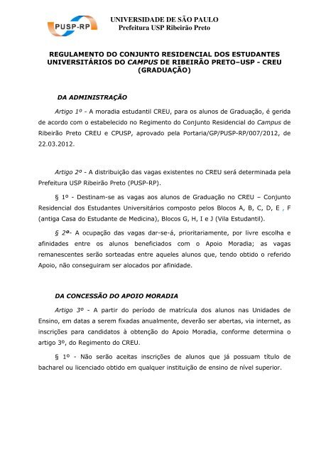 Regulamento CREU - Prefeitura do Campus USP de Ribeirão Preto ...