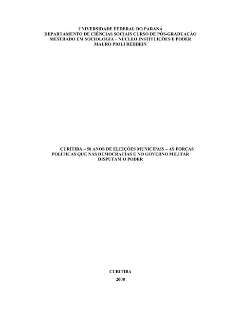 Curitiba – 50 Anos de Eleições Municipais - Universidade Federal ...