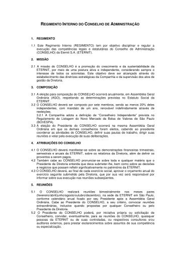regimento interno do conselho de administração - Eternit