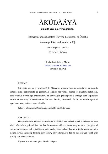 Dicionario Yoruba Portugues, PDF, Religião e crença