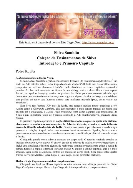 Shiva Samhita Coleção De Ensinamentos De Shiva Shri