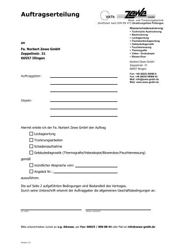 Auftragsformular (pdf) - Norbert Zewe GmbH