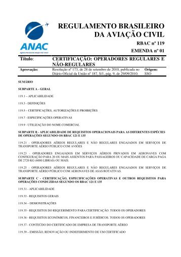 REGULAMENTO BRASILEIRO DA AVIAÇÃO CIVIL - Anac