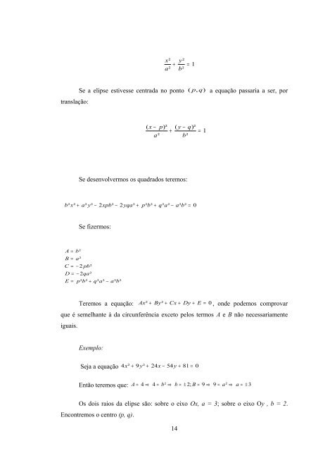 “Cônicas e suas Aplicações” - Departamento de Matemática