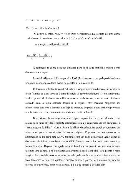 “Cônicas e suas Aplicações” - Departamento de Matemática