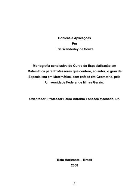 “Cônicas e suas Aplicações” - Departamento de Matemática