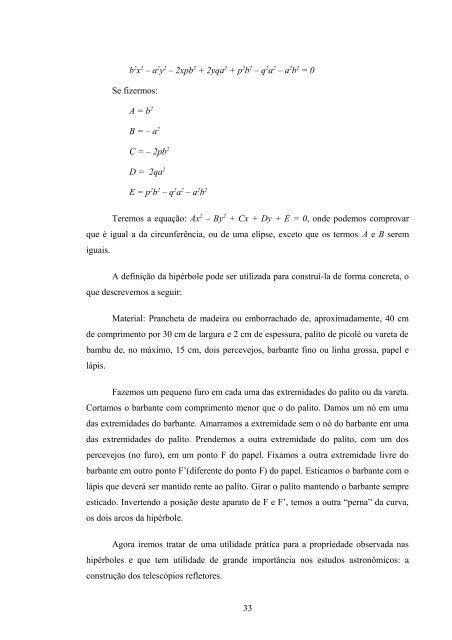 “Cônicas e suas Aplicações” - Departamento de Matemática