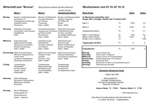 Menu vom 01.10. - 07.10.12 - Wohnheim Riggisberg