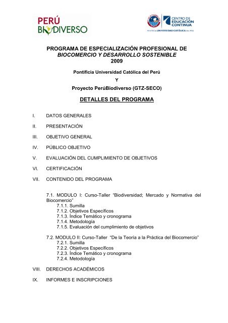 Programa Concurso Biocomercio - Biocomercio en el Perú