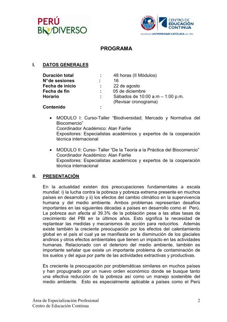 Programa Concurso Biocomercio - Biocomercio en el Perú