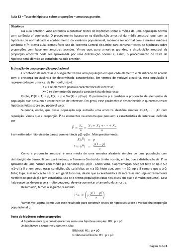 Teste de hipótese sobre proporções - AEDBEst