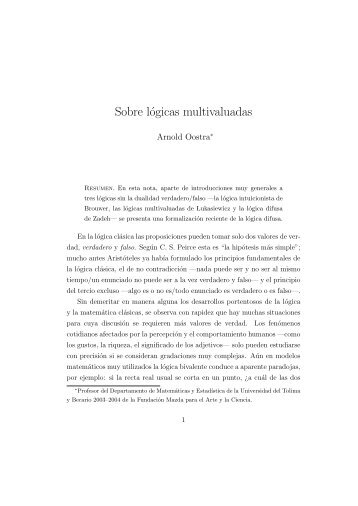 Sobre lógicas multivaluadas - Escuela de Matemáticas UIS