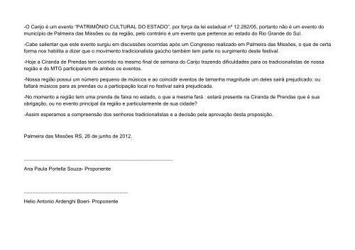 PROPOSIÇÃO Nº 01 - Movimento Tradicionalista Gaúcho