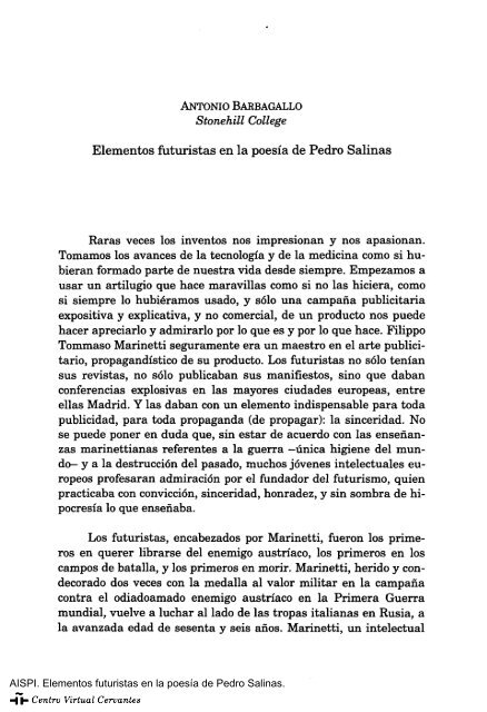 Elementos futuristas en la poesía de Pedro Salinas