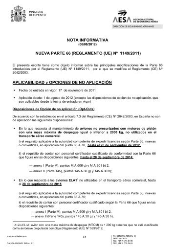 Información nueva Parte 66 - Reglamento (UE) Nº 1149/20 - AESA