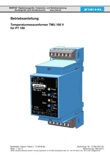 Betriebsanleitung Temperaturmessumformer TMU 100 V ... - ziehl.de